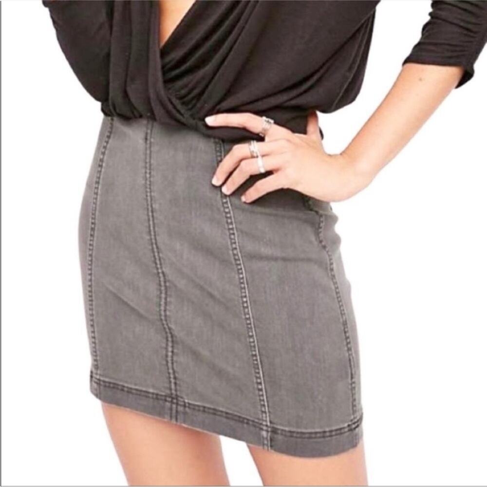 Free People Modern Femme Grey Denim Mini Skirt, EUC, Size 4, MSRP $89